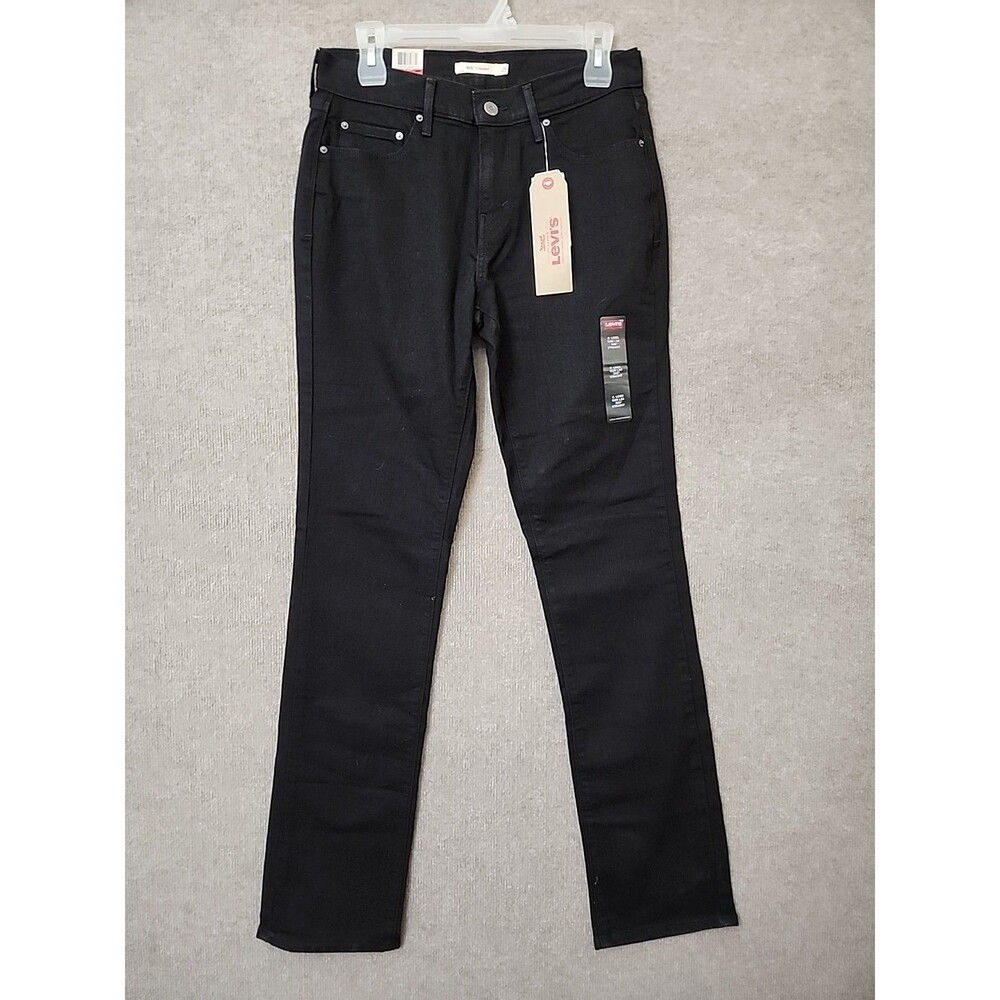 Levis 505 Straight Leg Jeans Womens 28 6 Long Black Stretch NEW